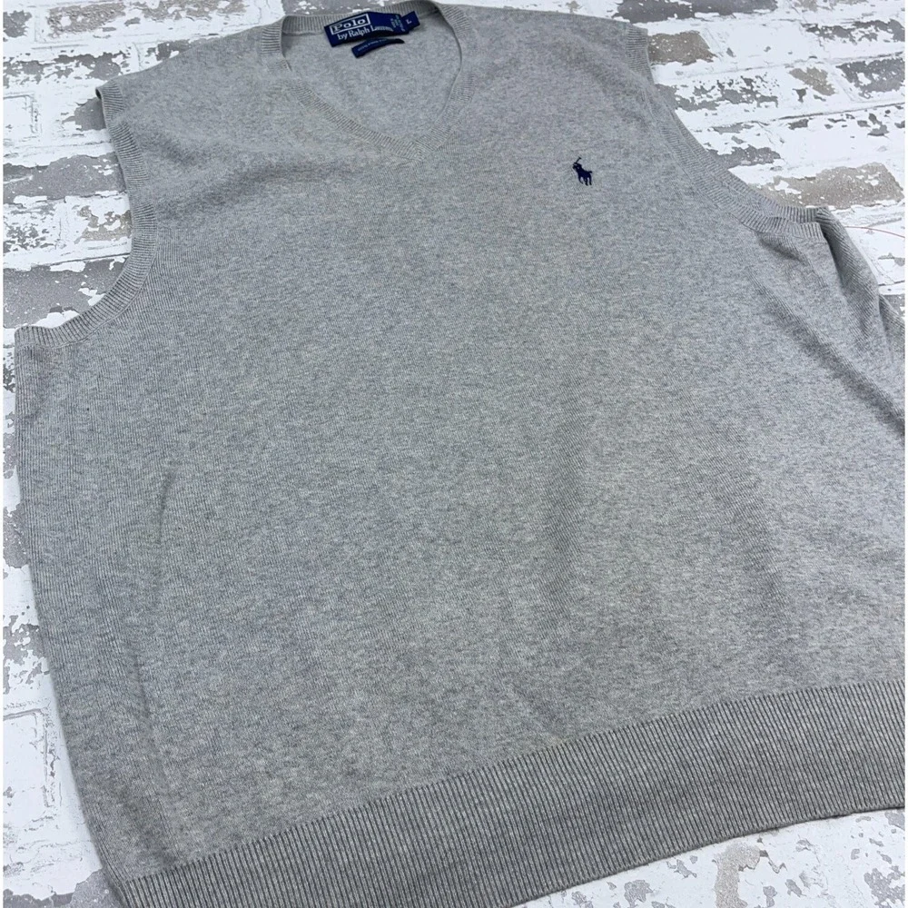 Polo Ralph Lauren Sweater Vest Men Large Gray Blue Pony Soft Pima Cotton Golf
